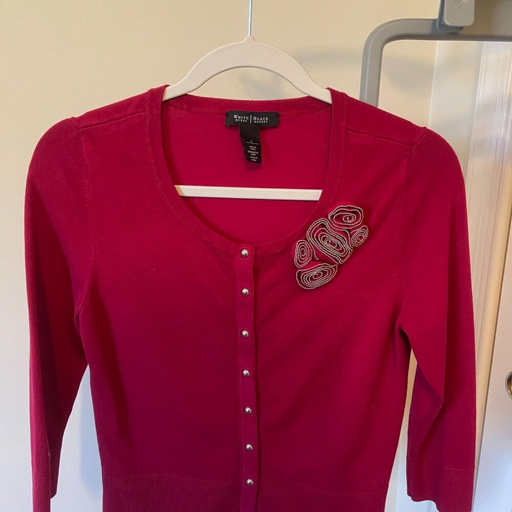 WHBM (White House Black Market) Rosette Applique Cardigan, Size S - Picture 4 of 5